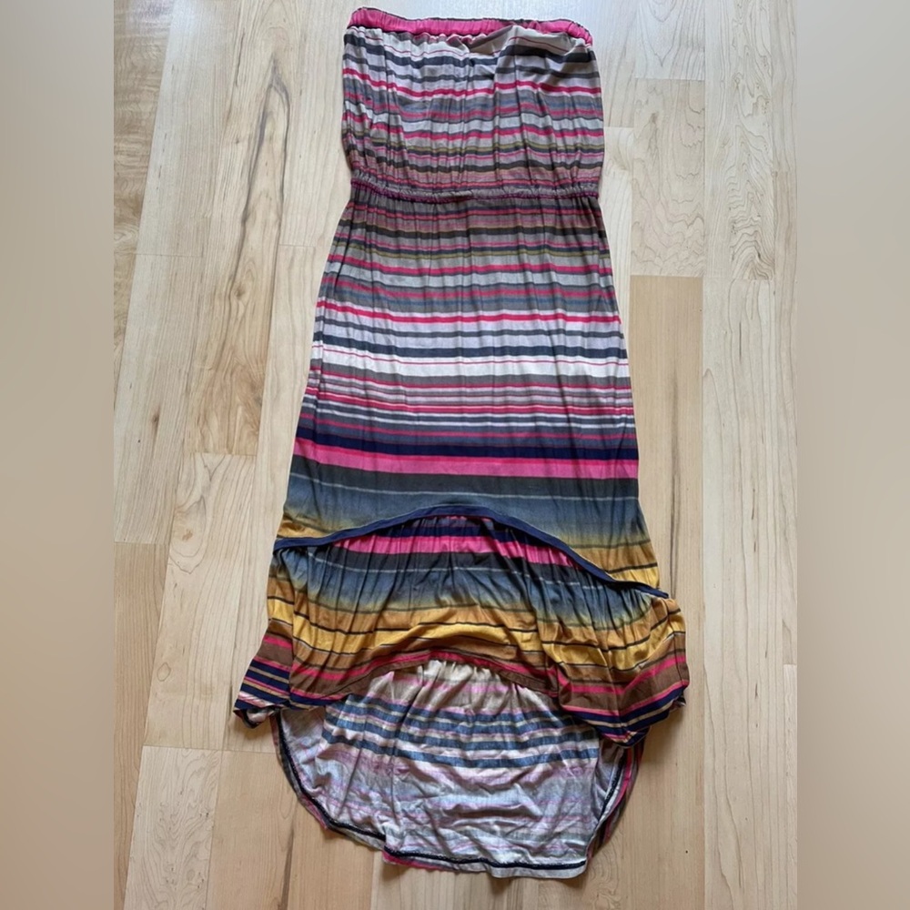 LAmade high low strapless dress pink yellow medium